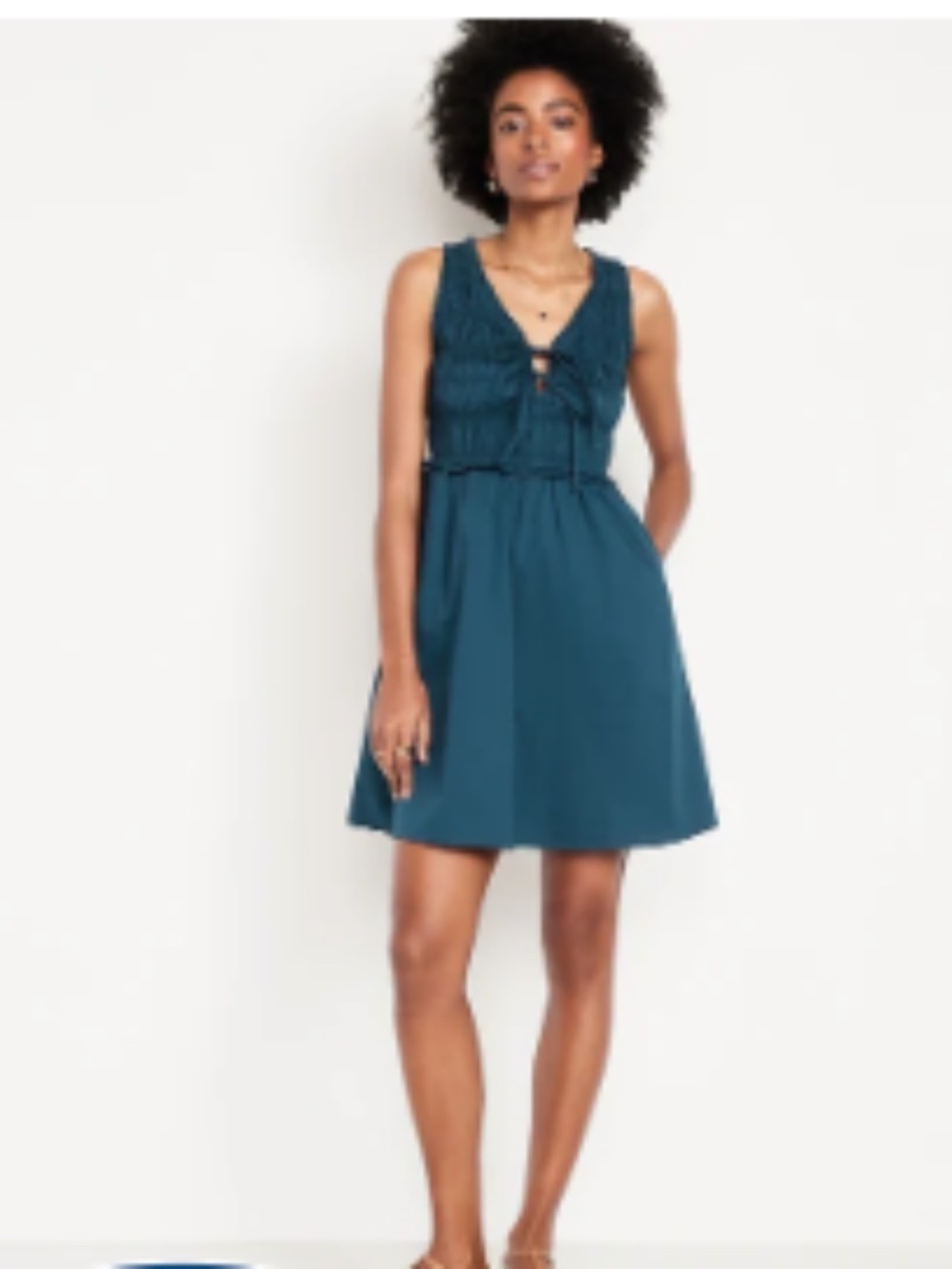 NWT Old Navy Petite Smocked Tie Front Dress Dark Green Size Small Petite